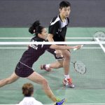 Wish Lai Pei Jing (left) and Chan Peng Soon good luck at India Masters
