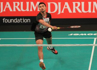 Jaya Raya Jakarta’s Tommy Sugiarto in action at the 2015 Djarum Superliga in Bali on Monday. (Photo courtesy of PBSI)