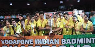 Hyderabad Hotshots team, winners of the Indian Badmintion League 2013, at NSCI in Mumbai
