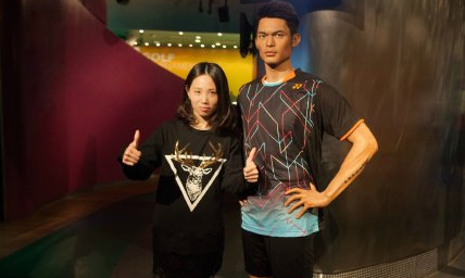 Lin Dan's wax figure wearing YONEX jersey.