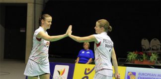 Christinna Pedersen (right) & Kamilla Rytter Juhl secure Denmark a spot in the European mixed team championships final. (photo: Europe Badminton)