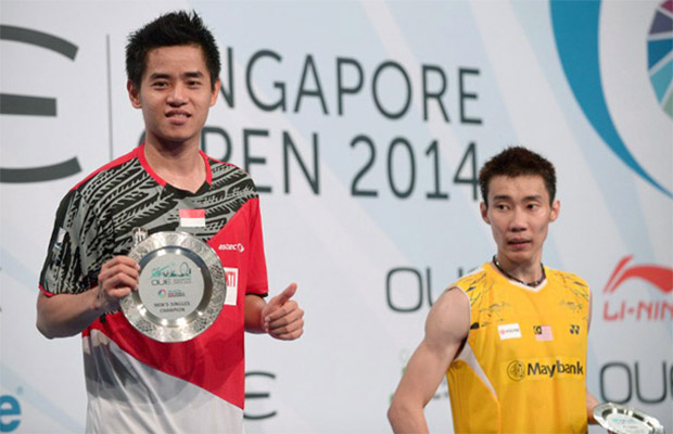 Simon Santoso stunned World No. 1 Lee Chong Wei to win the 2014 Singapore Open Simon Santoso stunned World No. 1 Lee Chong Wei to win the 2014 Singapore Open