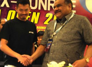 Lin Dan at the press conference ahead of India Open Super Series. (Photo credit: Artsmith)