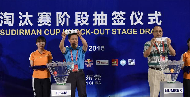 Drawing ceremony for the 2015 Sudirman Cup quarter-finals.