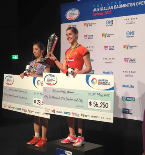 Spain`s world number three Carolina Marin took the women`s singles in a tight contest with China`s sixth-ranked Wang Shixian (left). (photo: Australian Open)