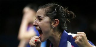 Carolina Marin of Spain cannot believe she has just beaten China's Li Xuerui to become world champion, August 31, 2014.