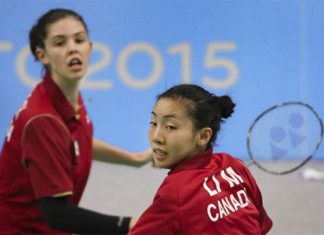 Michelle Li (right) takes on own doubles partner Rachel Honderich (left) in Pan Am final. (photo: Getty Images)