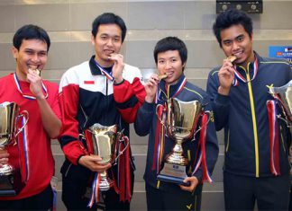 The 2013 World Champions - Mohammad Ahsan/Hendra Setiawan & Tontowi Ahmad/Lilyana Natsir. (photo: PBSI)