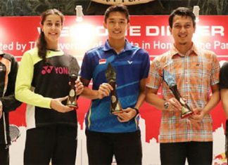 Ratchanok Intanon's coach, Carolina Marin, Jonatan Christie, Mohammad Ahsan, Kevin Sanjaya (from left).