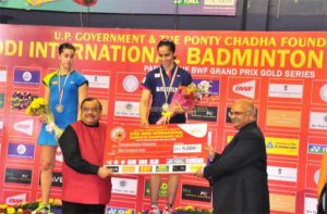 Saina Nehwal beats Carolina Marin to win Syed Modi International Grand Prix Gold Badminton Championship in Lucknow, on Jan 25, 2015. (Photo: IANS)