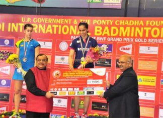 Saina Nehwal beats Carolina Marin to win Syed Modi International Grand Prix Gold Badminton Championship in Lucknow, on Jan 25, 2015. (Photo: IANS)