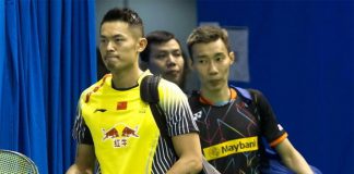 Lin Dan and Lee Chong Wei walking into the court to get ready for their match on Thursday. (photo: AFP)