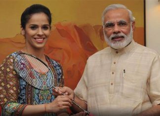 Thanks to Saina Nehwal, and happy birthday to Prime Minister Narendra Modi! (photo: Narendra Modi - Twitter)