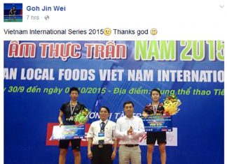Goh Jin Wei posted a Facebook photo of herself standing on the podium of 2015 Vietnam International Series. (photo: Goh Jin Wei's FB)