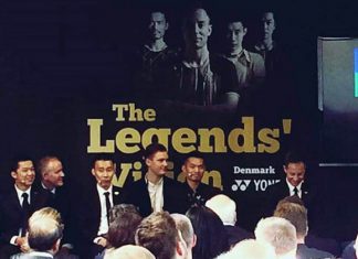 Taufik Hidayat, Lee Chong Wei, Lin Dan, Peter Gade at Legends' Vision in Copenhagen. (photo: Yonex)
