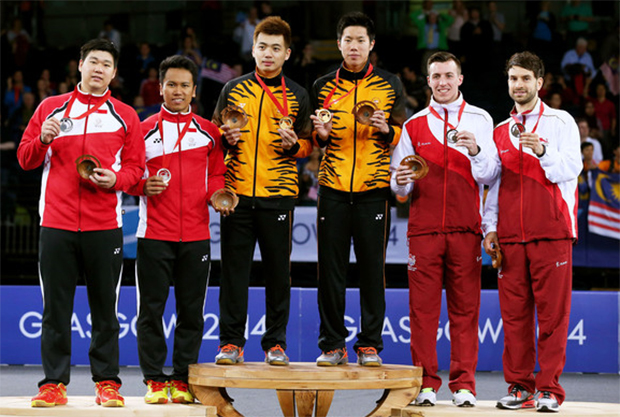 (L-R) Silver medalists Chayut Triyachart and Danny Bawa Chrisnanta of Singapore, gold medalists Tan Wee Kiong and Goh V Shem of Malaysia and bronze medalists Peter Mills and Chris Langridge of England at Glasgow 2014 Commonwealth Games. (L-R) Silver medalists Chayut Triyachart and Danny Bawa Chrisnanta of Singapore, gold medalists Tan Wee Kiong and Goh V Shem of Malaysia and bronze medalists Peter Mills and Chris Langridge of England at Glasgow 2014 Commonwealth Games.
