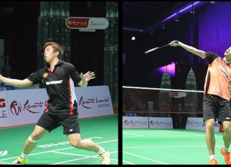 Wei Nan (right) defeats Kenichi Tago 3-1 on Sunday.(photo: Petaling BC)