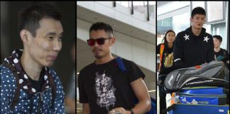 Lee Chong Wei, Lin Dan and Chen Long arrive at the Hong Kong airport. (photo: Xinhua)