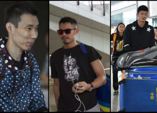 Lee Chong Wei, Lin Dan and Chen Long arrive at the Hong Kong airport. (photo: Xinhua)