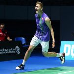 Viktor Axelsen lets out a roar after beating Chen Long for the first time in his career. (photo: Marwan Naamani)