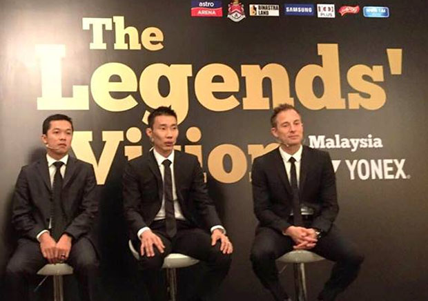 Taufik Hidayat, Lee Chong Wei and Peter Gade at the Legends' Vision in Kuala Lumpur. (photo: Yonex) Taufik Hidayat, Lee Chong Wei and Peter Gade at the Legends' Vision in Kuala Lumpur. (photo: Yonex)