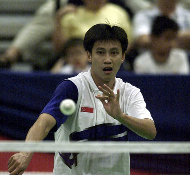 Indra Wijaya represents Singapore during the 2001 Asia Cup Badminton Championship at the Singapore Indoor Stadium.