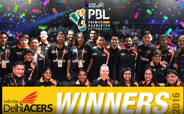 The Delhi Acers team with their PBL title. (photo: PTI)
