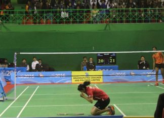Ruthvika Shivani falls to his knees in celebration after her women's singles final victory over P.V Sindhu.(photo: PTI)