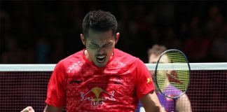 Lin Dan roars to victory over Jan O Jorgensen in the All England quarter-finals. (photo: AFP)