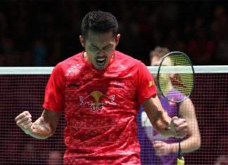 Lin Dan roars to victory over Jan O Jorgensen in the All England quarter-finals. (photo: AFP)