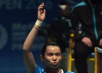 Tai Tzu Ying celebrates after defeated Li Xuerui in the second round of Malaysia Open. (photo: GettyImages)