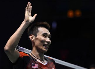Lee Chong Wei of Malaysia celebrates after defeating Chou Tien Chen of Taiwan the Thomas Cup quarter-final tie. (photo: AFP)