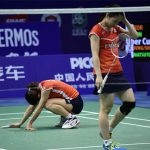 Misaki Matsutomo (R) and Ayaka Takahashi of Japan react after losing to Jung Kyung-eun and Shin Seung-chan of Korea the Uber Cup semi-final tie. (photo:AFP)