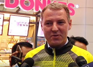 Morten Frost talks to reporters at Kuala Lumpur International Airport (KLIA).