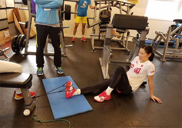 Strength training for Li Xuerui in Sao Paulo. (photo: Aiyuke)