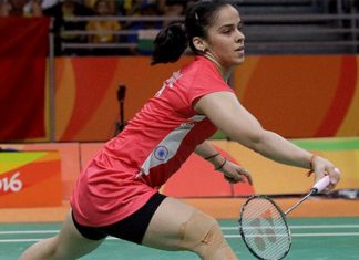 Saina Nehwal's right knee was heavily taped on Sunday. (photo: AP)