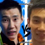 Lee Chong Wei vs player from Beijing Shougang basketball team.