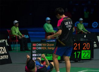 Korea's unseeded pair Lee Hong-Sub and Lim Su-Min celebrates after beating No. 13 seeds Fan Qiuyue/Ren Xiangyu of China 21-15, 17-21, 22-20 in the boys' doubles semi-finals. (photo: BWF)