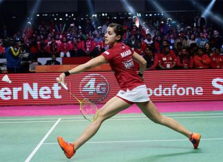 Carolina Marin plays in the 2017 Premier Badminton League.(photo:PBL)