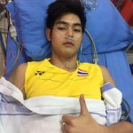 Pannawit Thongnuam was lifted on to a stretcher and was wheeled off court.