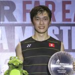 Angus Ng Ka-long holds the trophy after winning the final of the 2017 Malaysia Masters final. (photo: AP)