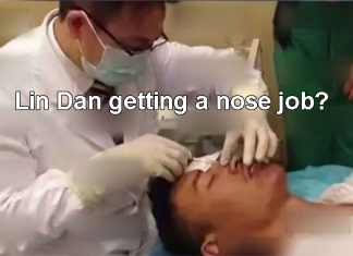 Lin Dan gets a nose job.