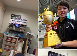 Goh Jin Wei gets treatment for injured foot. (photo: Goh Jin Wei's Facebook)
