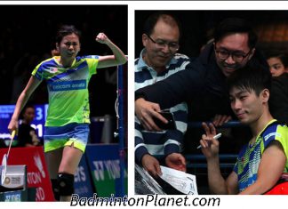 Goh Liu Ying/Chan Peng Soon celebrate after beating Zhang Nan/Li Yinhui in All England second round. (photo: AFP)