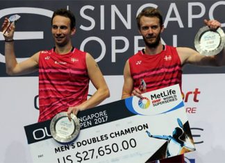 Congratulations to Mathias Boe/Carsten Mogensen for winning the 2017 Singapore Open. (photo: AFP)