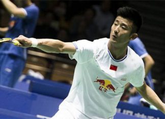 Chen Long in action on day two of the Badminton Asia Championships.