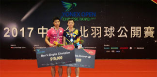 Congratulations to Chou Tien Chen for winning the 2017 Chinese Taipei men's singles title.