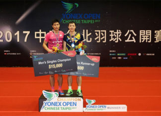 Congratulations to Chou Tien Chen for winning the 2017 Chinese Taipei men's singles title.