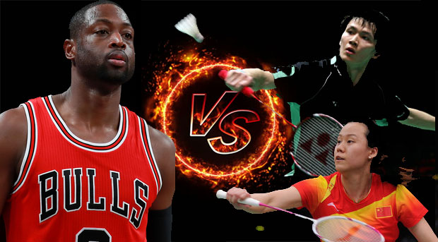 NBA superstar Dwyane Wade plays badminton with Zhao Yunlei & Bao Chunlai