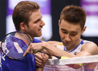 Brice Leverdez vs. Lee Chong Wei. (photo: AP)